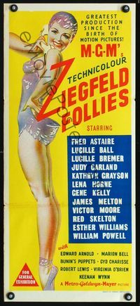 4d978 ZIEGFELD FOLLIES Australian daybill movie poster '45 art of pretty Ziegfeld girl!