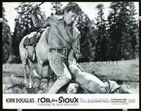 4e887 INDIAN FIGHTER French movie lobby card '55 tough Kirk Douglas about to kill Native American!