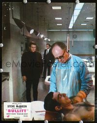 4e877 BULLITT French movie lobby card '69 cool image of Steve McQueen at coroner!