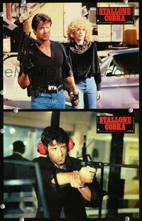 4e862 COBRA 2 French movie lobby cards '86 cool images of tough cop Sylvester Stallone w/guns!