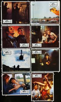 4e753 HELL BELOW 8 French lobby cards '72 Robert Enrico's Les Cards, flying flaming car action!