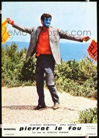 4e893 PIERROT LE FOU French LC R80 Jean-Luc Godard, wacky image of Jean-Paul Belmondo w/blue face!