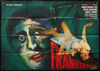 4d006 CURSE OF FRANKENSTEIN German 33x47 R60s Peter Cushing, creepy monster artwork by Berthold!