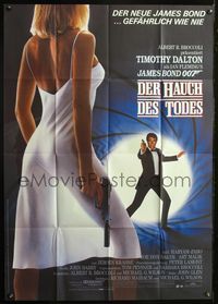 4d016 LIVING DAYLIGHTS German 33x47 '87 Timothy Dalton as James Bond & sexy Maryam d'Abo with gun!