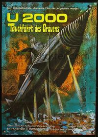 4d041 ATRAGON German '65 Ishiro Honda's Kaitei Gunkan, cool sci-fi artwork of submarine w/drill!