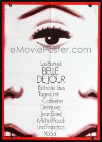 4d042 BELLE DE JOUR German movie poster R74 Luis Bunuel, close up art of sexy Catherine Deneuve!