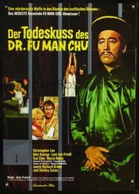 4d053 BLOOD OF FU MANCHU German '68 cool image of Asian villain Christopher Lee & girl tortured!