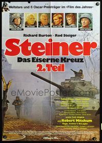 4d058 BREAKTHROUGH smoke style German movie poster '79 Burton, Mitchum, Steiger, cool image of tank!