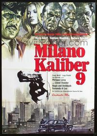 4d063 CALIBER 9 German movie poster '72 cool artwork of cast, city skyline!