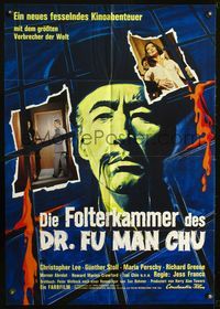 4d066 CASTLE OF FU MANCHU German poster '69 cool art of Asian villain Christopher Lee, Jess Franco