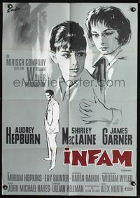 4d069 CHILDREN'S HOUR German movie poster '62 great Degen art of Audrey Hepburn & Shirley MacLaine!