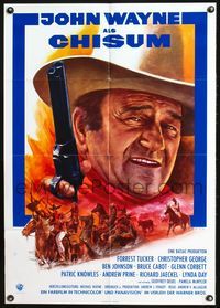 4d071 CHISUM German movie poster '70 great close-up Rehak art of big John Wayne & cowboys!