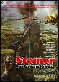 4d079 CROSS OF IRON German movie poster R80 Sam Peckinpah, cool image of dirty soldier James Coburn!