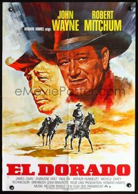 4d106 EL DORADO German poster R70s cool Peltzer art of John Wayne & Robert Mitchum, Howard Hawks!