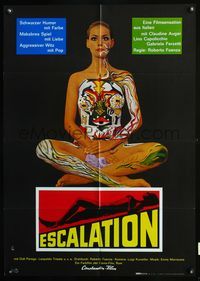 4d109 ESCALATION German movie poster '68 wild image of nude girl with body art!