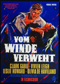 4d141 GONE WITH THE WIND German R60s great art of Clark Gable & Vivien Leigh, all-time classic!