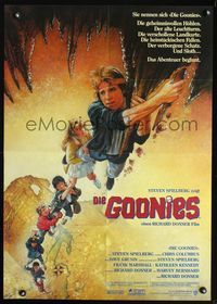 4d142 GOONIES German movie poster '85 Josh Brolin, teen adventure classic, great Drew Struzan art!