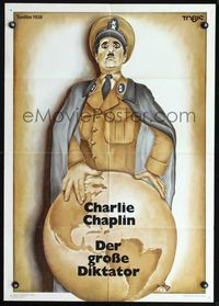 4d143 GREAT DICTATOR German movie poster R73 cool art of Charlie Chaplin as great leader in WWII!
