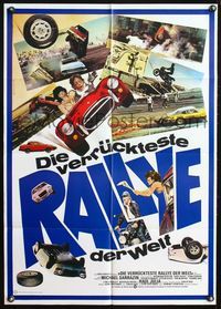 4d145 GUMBALL RALLY German poster '76 Michael Sarrazin, wacky images of car racing around the world!