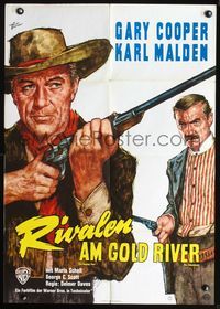 4d147 HANGING TREE German movie poster R60s cool Goetze art of cowboys Gary Cooper & Karl Malden!