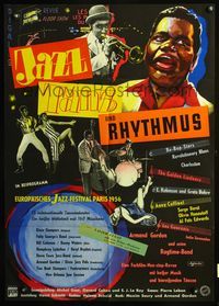 4d169 JAZZ, TANZ, UND RHYTHMUS German poster '56 Dixie Stompers, cool artwork of jazz musicians!