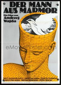 4d202 MAN OF MARBLE German movie poster '77 Andrzej Wajda, cool wild art of brick person!