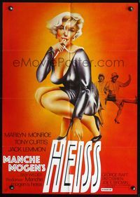 4d258 SOME LIKE IT HOT German poster R1971 art of sexy Marilyn Monroe, Tony Curtis & Jack Lemmon!