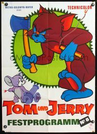 4d274 TOM & JERRY FESTIVAL NO 8 German movie poster '1960s wild cartoon art of Tom & Jerry w/weapons