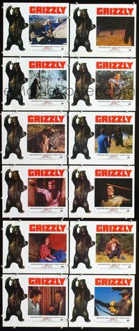 4e429 GRIZZLY 12 German movie lobby cards '76 man-eating grizzly bear horror, wild images!