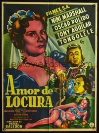 4e105 AMOR DE LOCURA Mexican poster '53 art of Nini Marshall, Pulido, Aguilar & Tongolele by Francisco Diaz Moffitt!