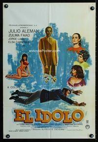 4e123 EL IDOLO 19x28 Mexican movie poster '71 cool artwork of crumbling golden statue & sexy girl!