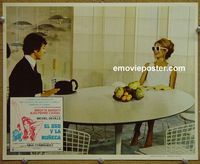 4e940 BEAR & THE DOLL Mexican movie lobby card '70 sexy image of Brigitte Bardot at table w/fruit!
