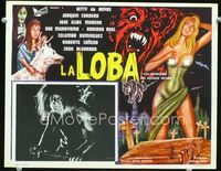 4e959 LA LOBA Mexican movie lobby card '65 Mexican horror, cool wacky sexy girl border art!