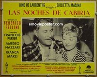 4e969 NIGHTS OF CABIRIA Mexican lobby card '57 Federico Fellini, Giulietta Masina, Francois Perier!