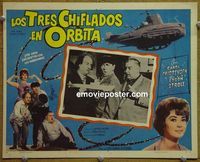4e984 THREE STOOGES IN ORBIT Mexican movie lobby card '62 wacky image of Moe, Larry, & Curly-Joe!
