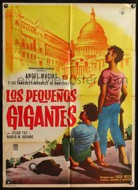 4e155 LOS PEQUENOS GIGANTES Mexican poster '60 art of little league baseball players by Mendoza!