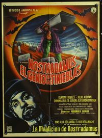 4e170 NOSTRADAMUS EL GENIO DE LAS TINIEBLAS Mexican poster '62 Mendoza art of Robles robbing grave!