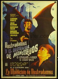 4e171 NOSTRADAMUS Y EL DESTRUCTOR DE MONSTRUOS Mexican poster '62 art of wacky vampire by Mendoza!