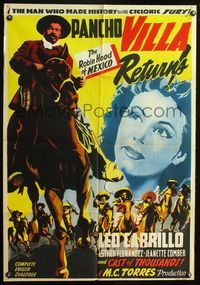 4e175 PANCHO VILLA RETURNS export Mexican movie poster '50 Leo Carrillo as The Robin Hood of Mexico!