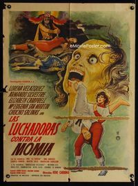 4e151 LAS LUCHADORAS CONTRA LA MOMIA Mexican poster '64 Wrestling Women vs Aztec Mummy, great art!