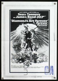 4d401 DIAMONDS ARE FOREVER New Zealand daybill '71 Sean Connery as James Bond by Robert McGinnis!