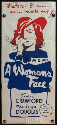 4d411 WOMAN'S FACE New Zealand daybill movie poster R50s really cool artwork of Joan Crawford!