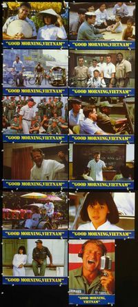 4e306 GOOD MORNING VIETNAM 12 Spanish lobby cards '87 Vietnam War DJ Robin Williams, Barry Levinson!