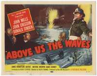 4f007 ABOVE US THE WAVES TC '56 art of John Mills & English WWII sailors in ship sunk by sub!