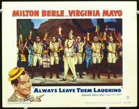 4f391 ALWAYS LEAVE THEM LAUGHING lobby card #5 '49 Milton Berle in wacky costume singing on stage!