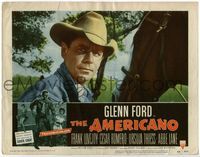 4f395 AMERICANO signed LC #1 '55 by Glenn Ford, great super close up of him standing by horse!