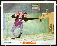4f410 ARISTOCATS movie lobby card '71 Disney cartoon, horse grabs butler's jacket with its mouth!