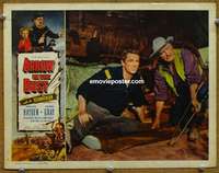 4f413 ARROW IN THE DUST lobby card '54 soldier Sterling Hayden laying on mattress in front of wagon!