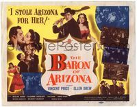 4f028 BARON OF ARIZONA title card '50 Sam Fuller, image of Vincent Price in cool hat with rifle!