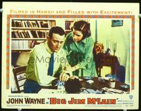 4f446 BIG JIM McLAIN lobby card #6 '52 John Wayne on telephone is comforted by pretty Nancy Olson!